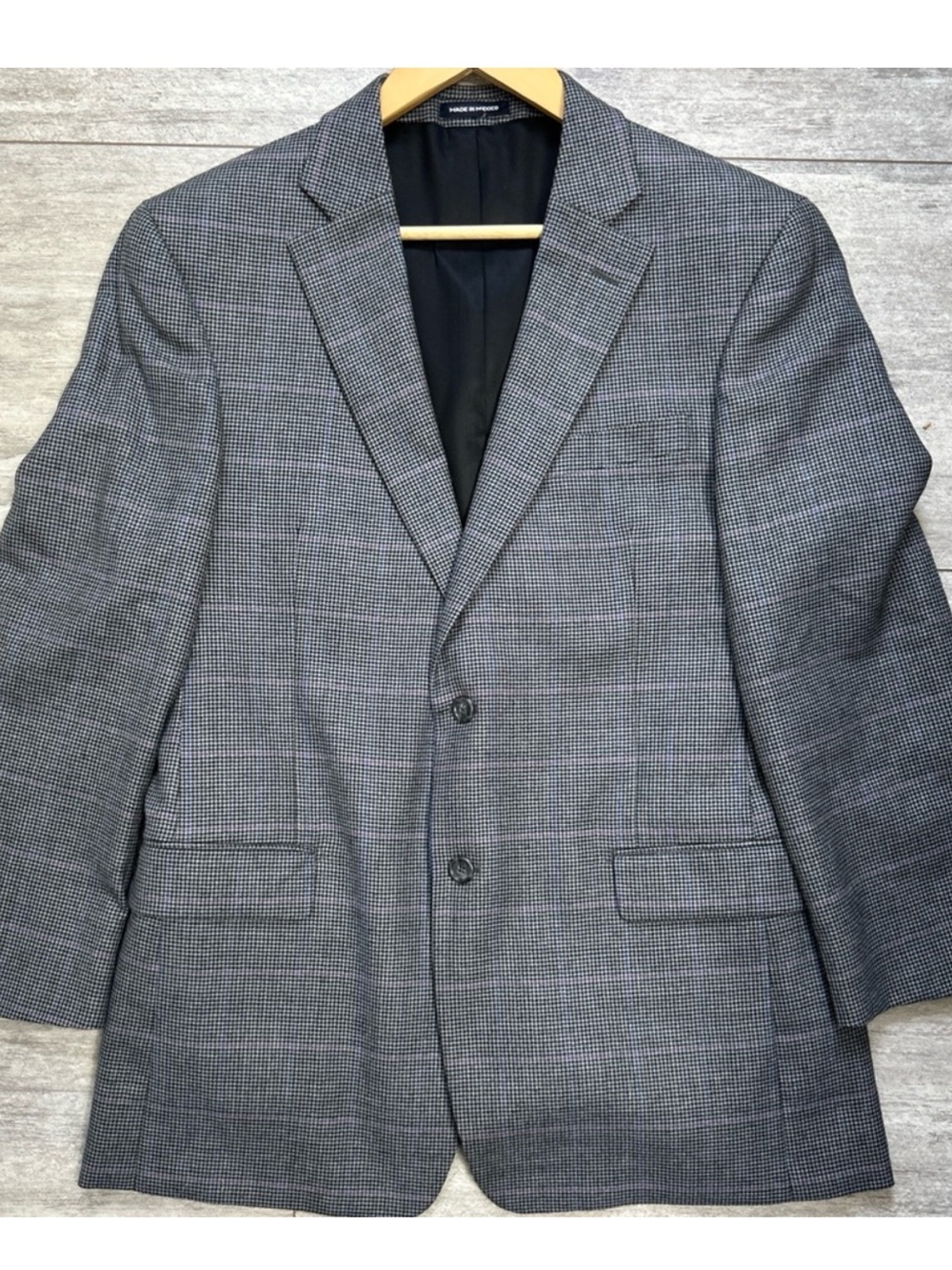 Paul Fredrick Black/Gray Wool 42R Micro Houndstooth Blazer Blue Purple Windowpan